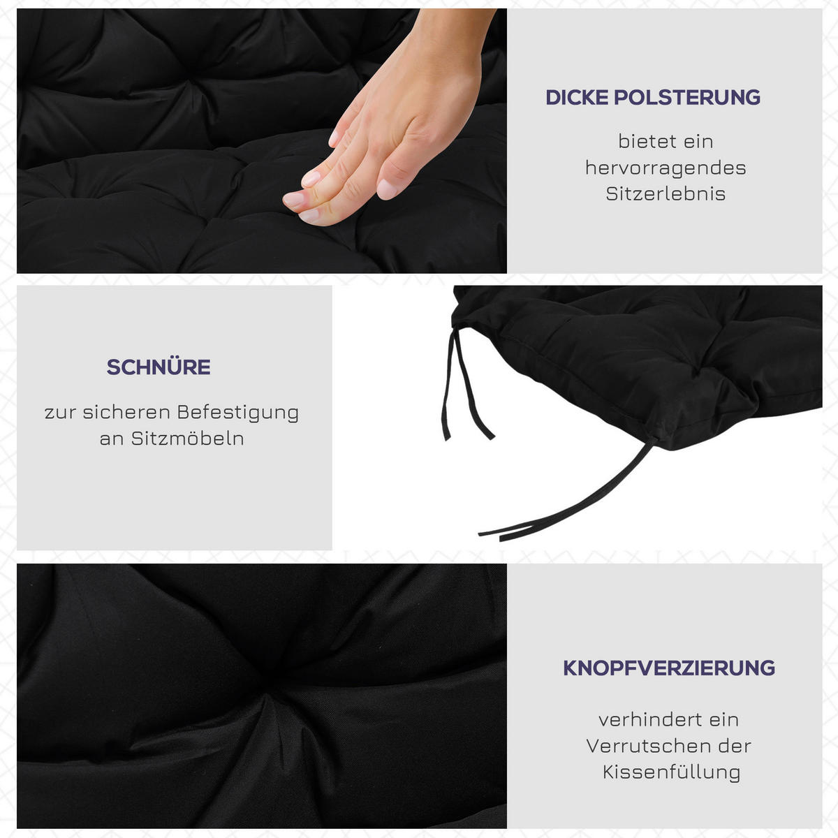 Outsunny Bankauflage schwarz Schaumstoff B/H/L: ca. 98x8x100 cm Bankauflage - schwarz (100,00/98,00/8,00cm) - Outsunny