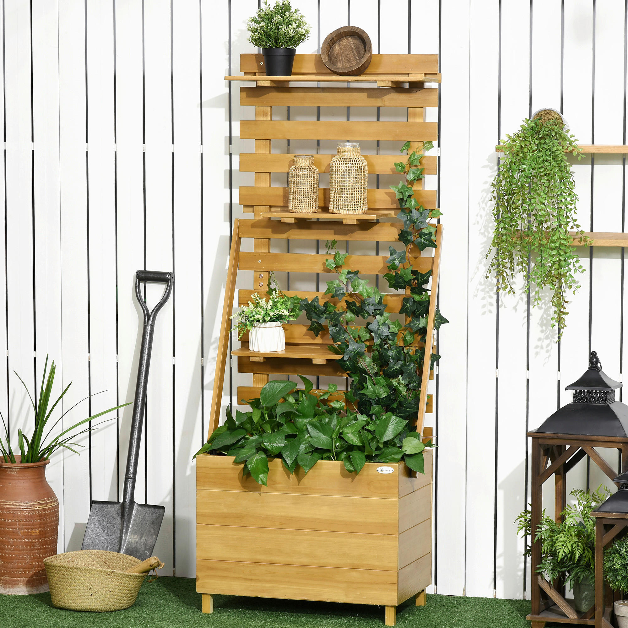 Outsunny Gartenbeet mit Rankgitter B/H/L: ca. 39x160x63 cm Gartenbeet_mit_Rankgitter - braun (63,00/39,00/160,00cm) - Outsunny