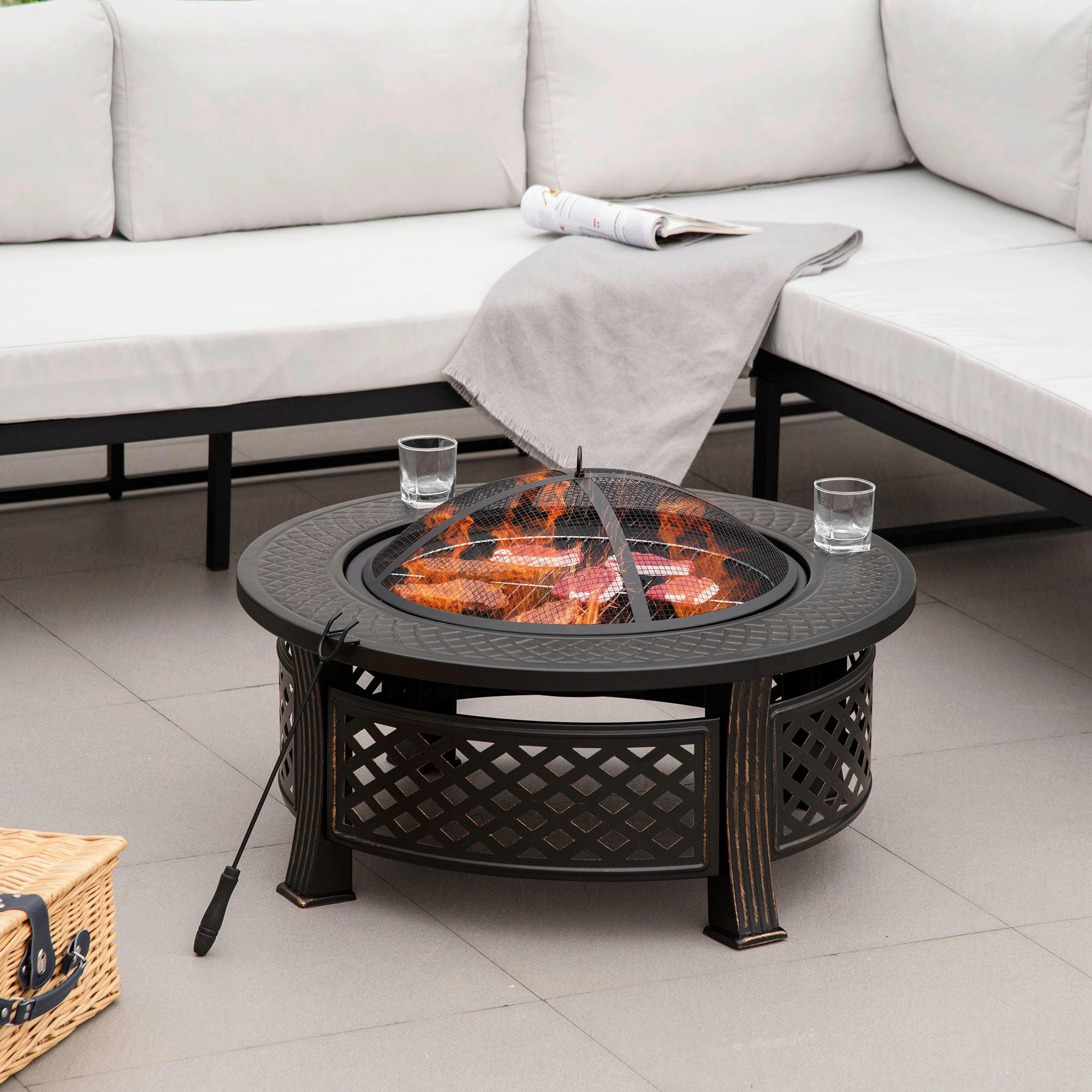 Outsunny Feuerschale schwarz Polyester B/H/L: ca. 81x50x81 cm Feuerschale - schwarz (81,00/81,00/50,00cm) - Outsunny