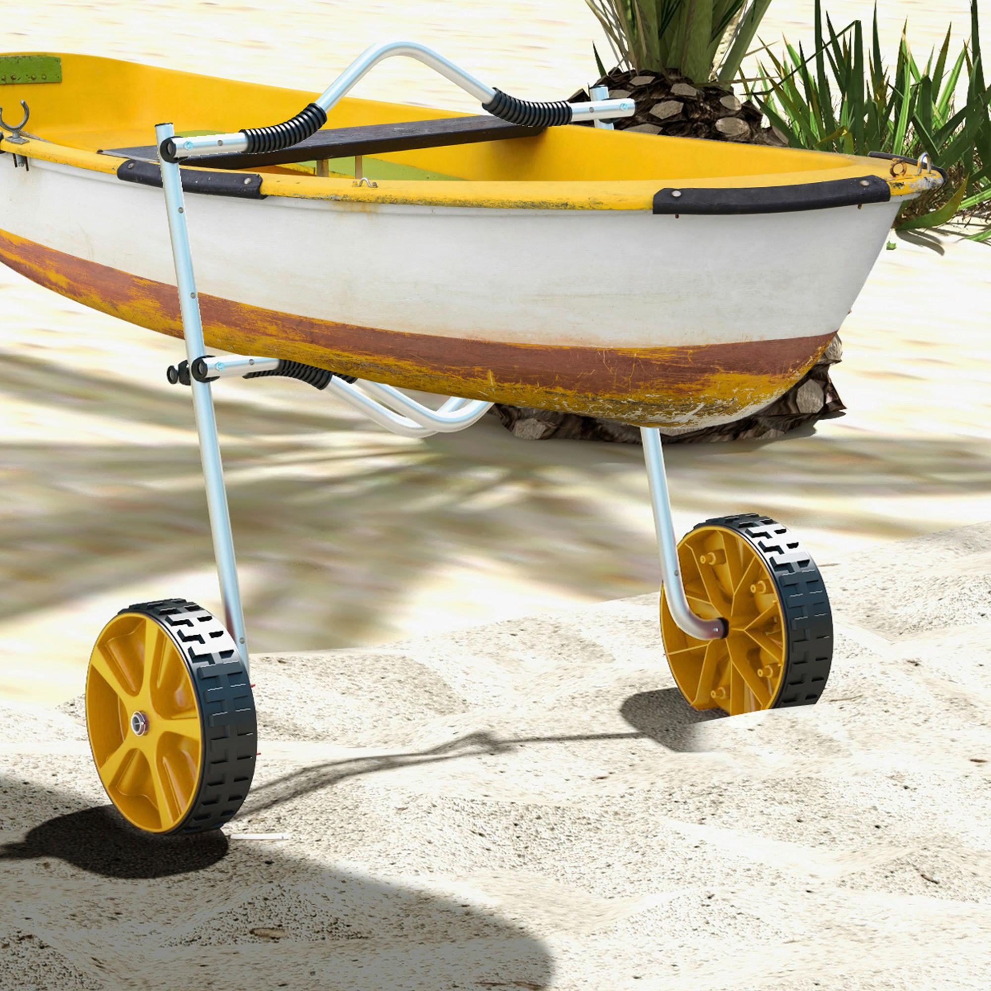 SPORTNOW Outdoor-Aktivitäten gelb Edelstahl B/H/L: ca. 25,4x82x77,5 cm Kajakwagen - gelb (77,50/25,40/82,00cm) - SPORTNOW
