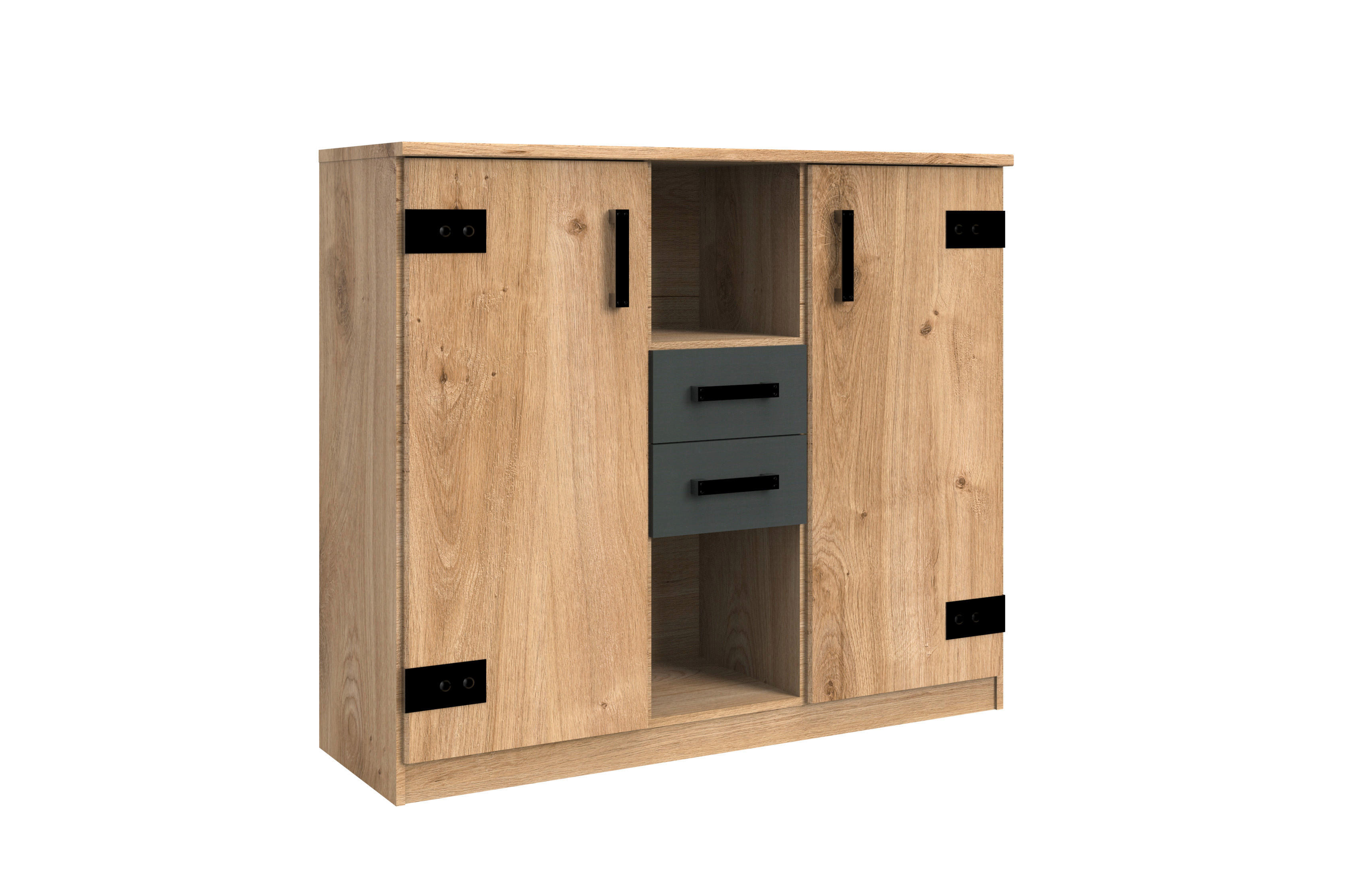 Highboard Liverpool Plankeneiche Nachbildung B/H/T: ca. 124x105x41 cm Liverpool - Graphit (124,00/105,00/41,00cm)