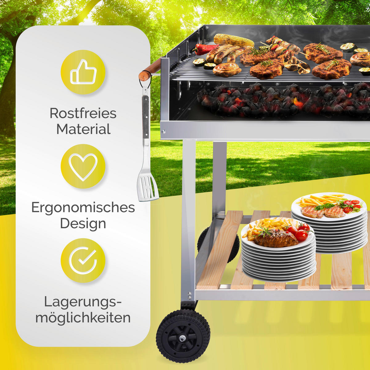 BBQ Collection Holzkohlegrill Edelstahl B/H/L: ca. 56x85x98 cm Holzkohlegrill_BBQ - Edelstahloptik (98,00/56,00/85,00cm) - BBQ Collection