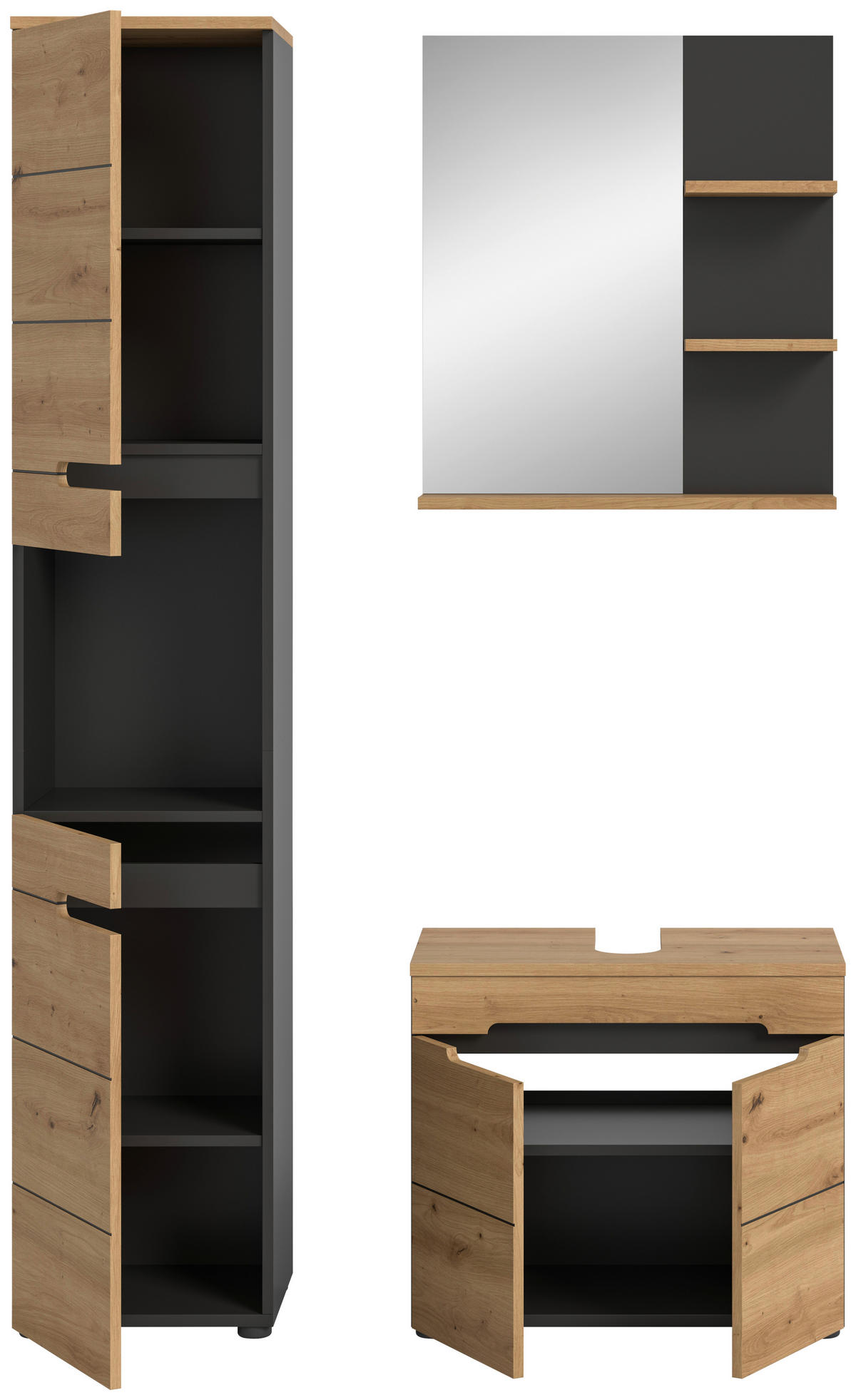 Badezimmer-Set Canu Basalt Eiche Artisan Nachbildung B/H/T: ca. 116x193x34 cm Canu - Eiche/Basalt (116,00/193,00/34,00cm) - xonox.home