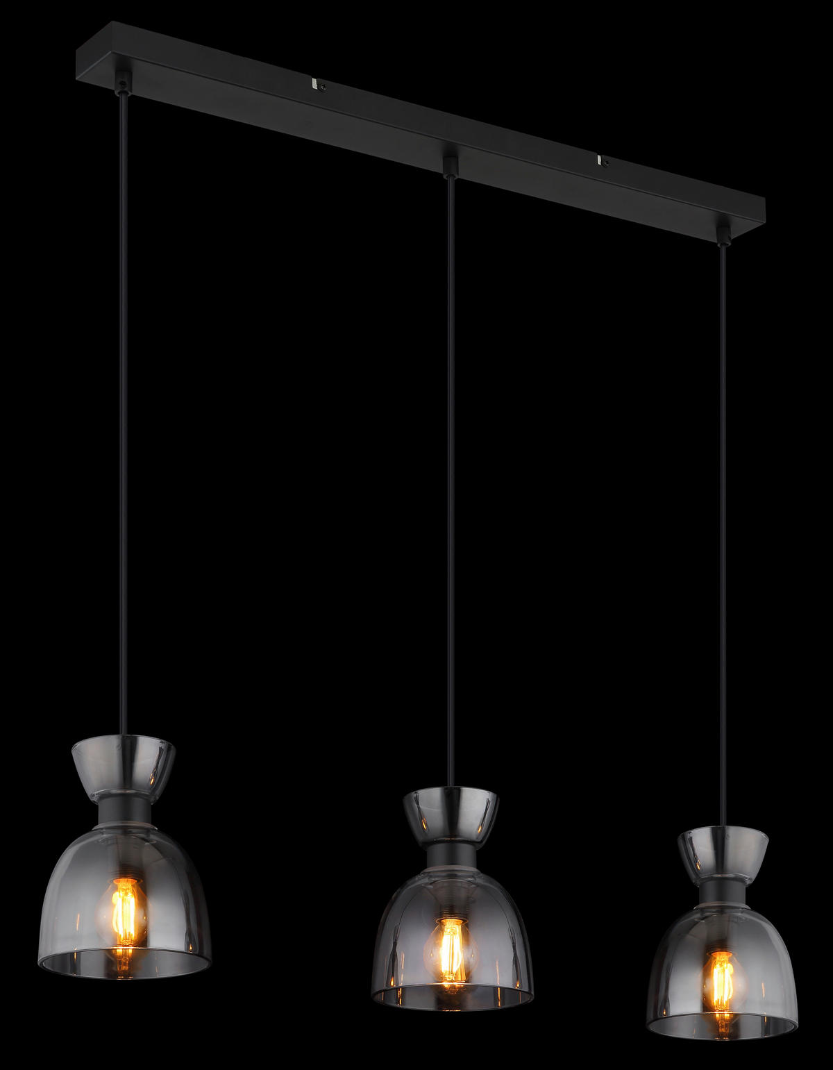 GLOBO Pendelleuchte schwarz Rauch mattschwarz Metall Glas B/H: ca. 65x120 cm E14 3 Brennstellen Massey - schwarz/mattschwarz (65,00/120,00cm) - GLOBO