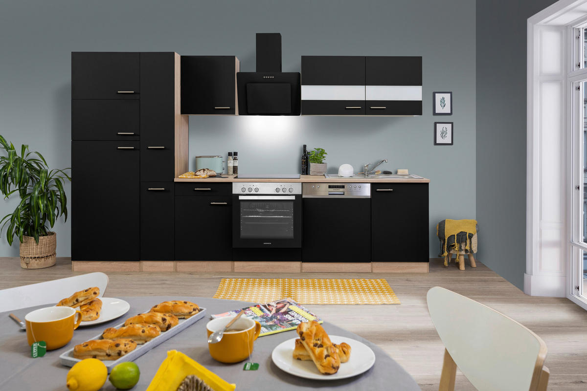 Respekta Küchenblock Economy schwarz matt B/H/T: ca. 310x200x60 cm Economy - Eiche/schwarz (310,00/200,00/60,00cm) - Respekta