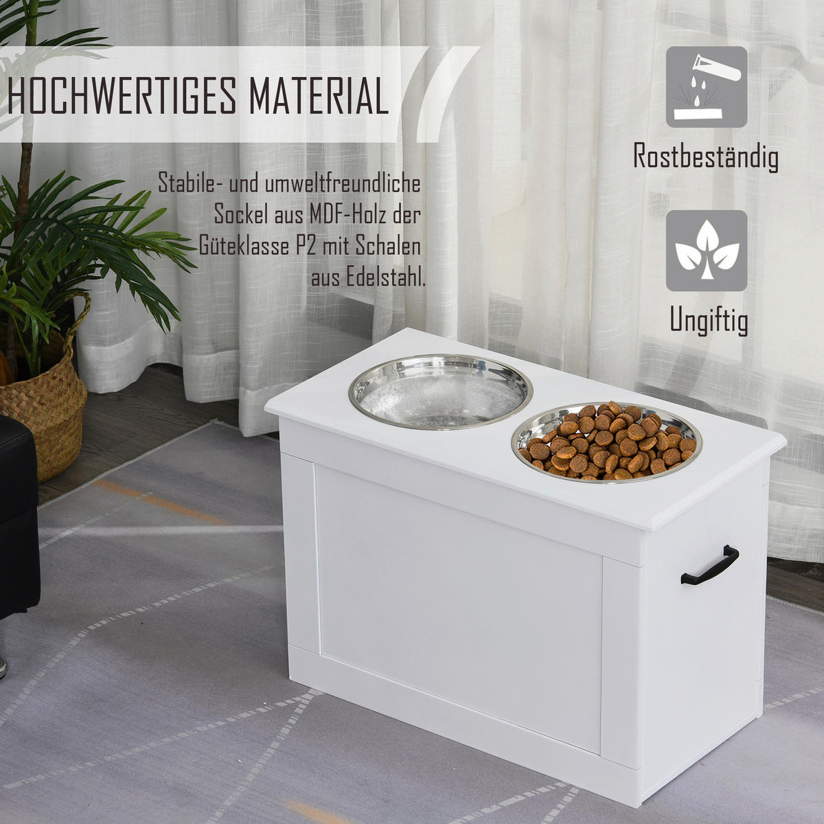 PawHut Futternapf weiß MDF B/H/L: ca. 60x41x30 cm Futternapf - weiß (30,00/60,00/41,00cm) - PawHut