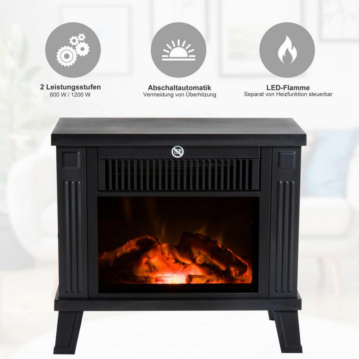 HOMCOM Elektrischer-Kamin 820-065 schwarz B/H/T: ca. 34,5x31x17 cm Elektrokamin 820-065 - schwarz (34,50/31,00/17,00cm) - HOMCOM