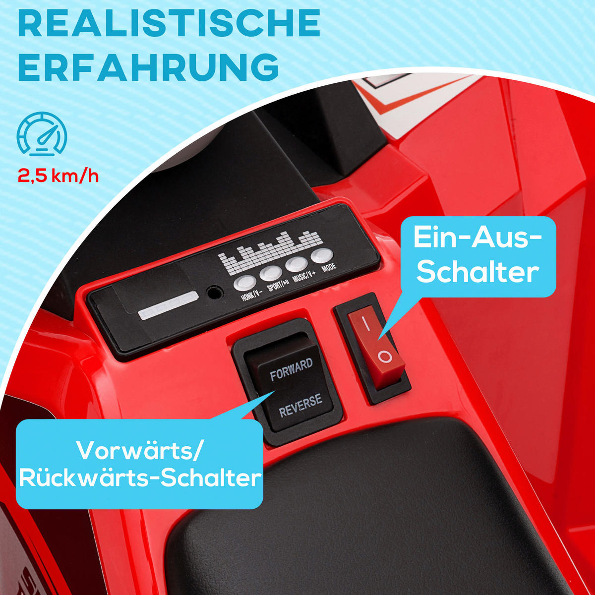 HOMCOM Kinder Elektrofahrzeug schwarz B/H/L: ca. 41,5x48,5x106 cm Kinder Elektrofahrzeug - rot/schwarz (106,00/41,50/48,50cm) - HOMCOM