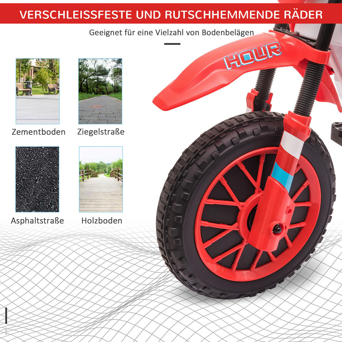 HOMCOM Kinder-Elektromotorrad rot B/H/L: ca. 51,5x68x106,5 cm Kinder-Elektromotorrad - rot (106,50/51,50/68,00cm) - HOMCOM