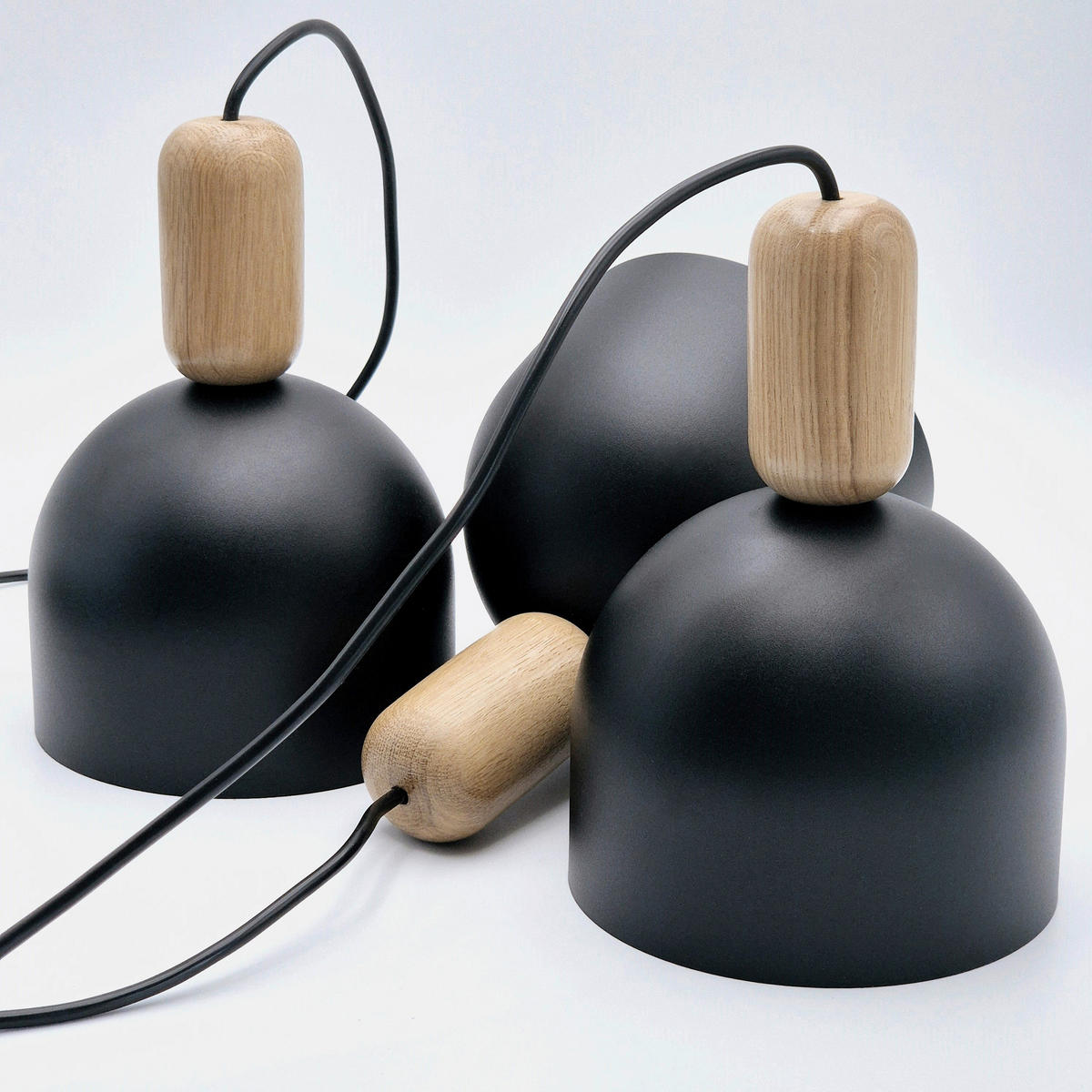 Lamkur Hängeleuchte schwarz Eiche Stahl Holz B/H/L: ca. 15,5x85x59 cm E27 3 Brennstellen Alma - Eiche/schwarz (59,00/15,50/85,00cm) - Lamkur