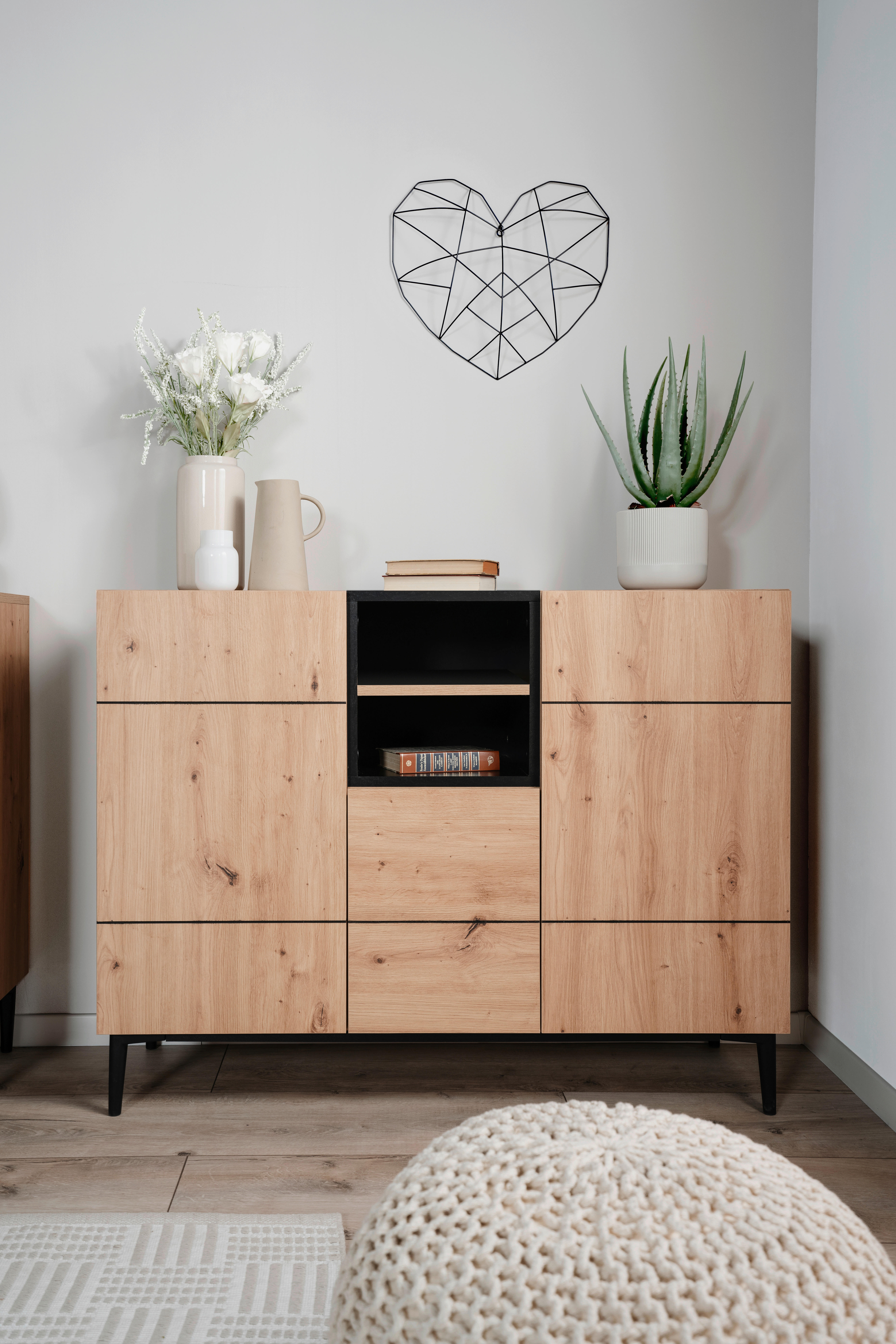 Kommode Nola Eiche Artisan Nachbildung schwarz B/H/T: ca. 120x90x42 cm Nola - Eiche/schwarz (120,00/90,00/42,00cm)