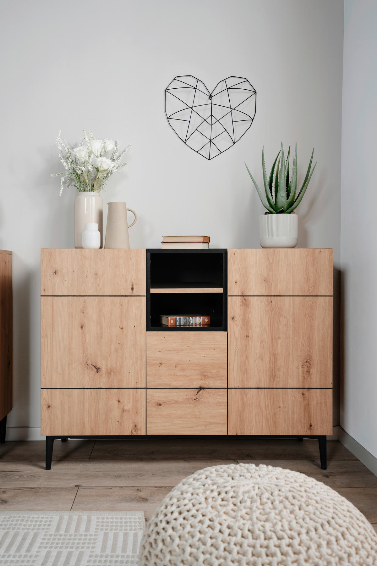 Kommode Nola Eiche Artisan Nachbildung schwarz B/H/T: ca. 120x90x42 cm Nola - Eiche/schwarz (120,00/90,00/42,00cm)