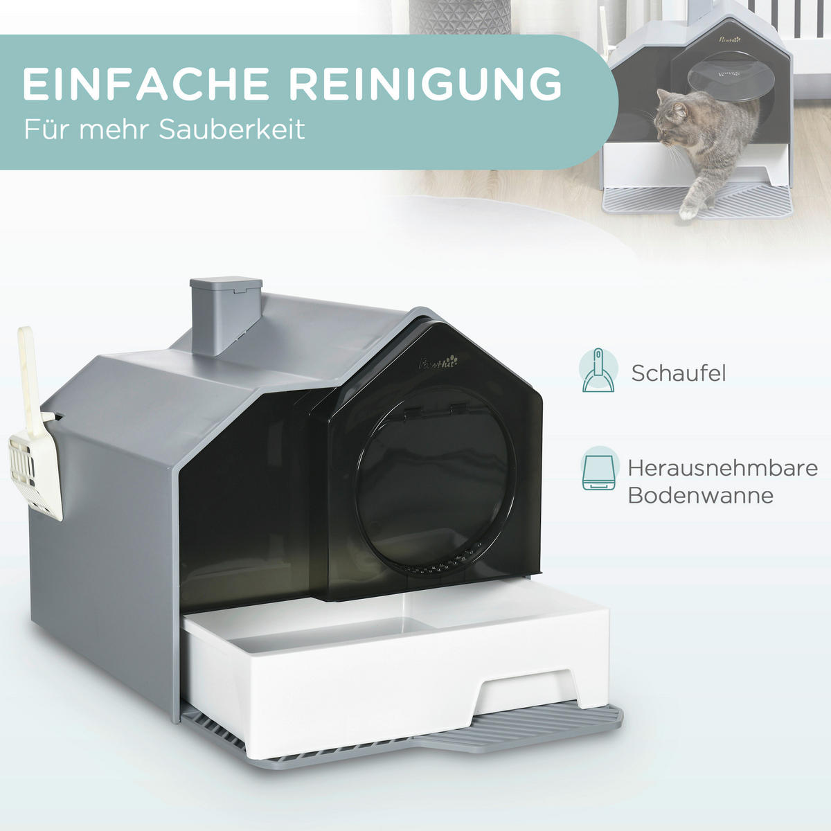PawHut Katzen-Zubehör grau Polypropylen B/H/L: ca. 45x47x42 cm Katzentoilette - grau (42,00/45,00/47,00cm) - PawHut
