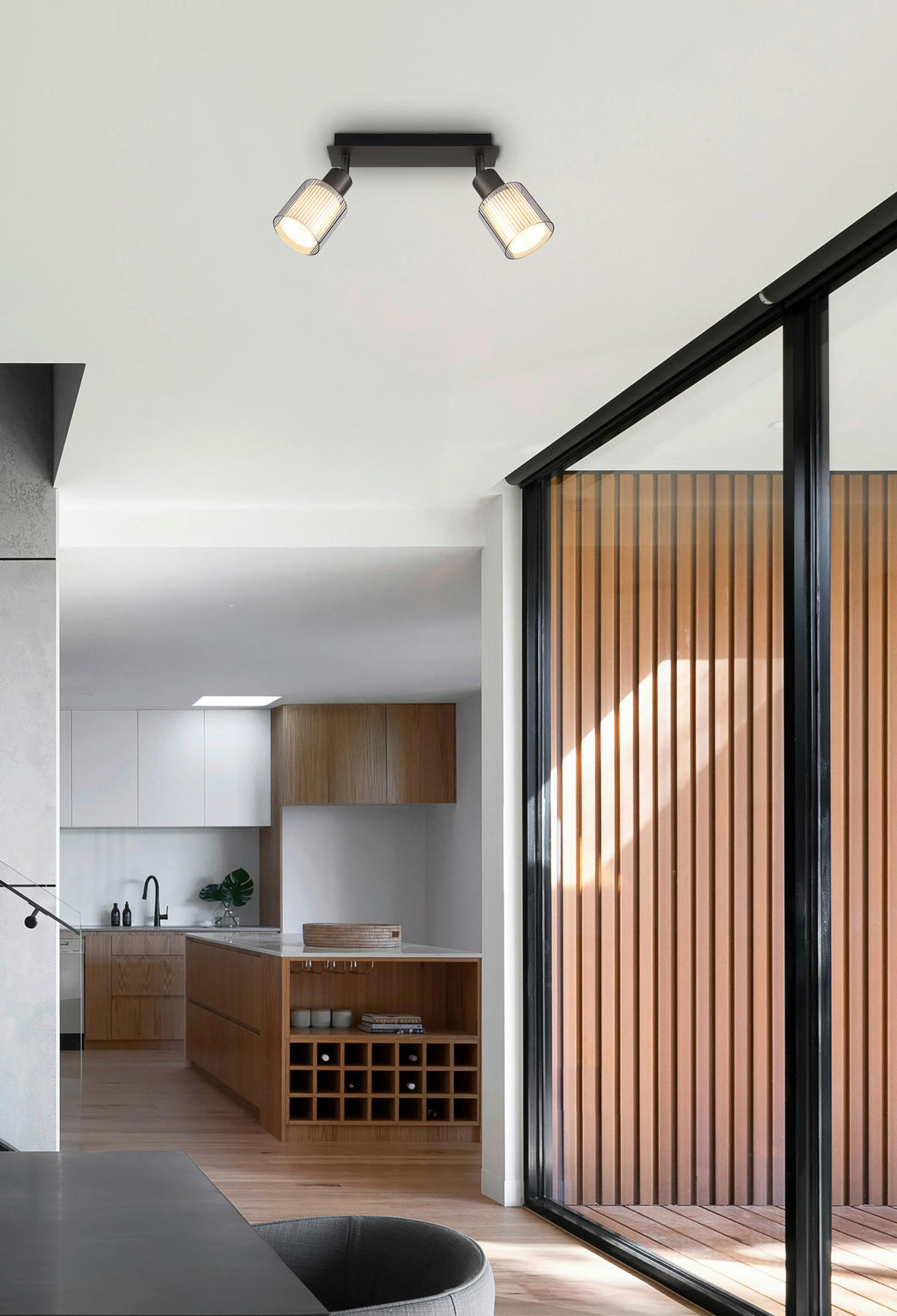 GLOBO Strahler schwarz Chrom Metall Glas B/H/L: ca. 10x30x13 cm E14 2 Brennstellen Strahler-Villegas - schwarz/Chrom (13,00/10,00/30,00cm) - GLOBO