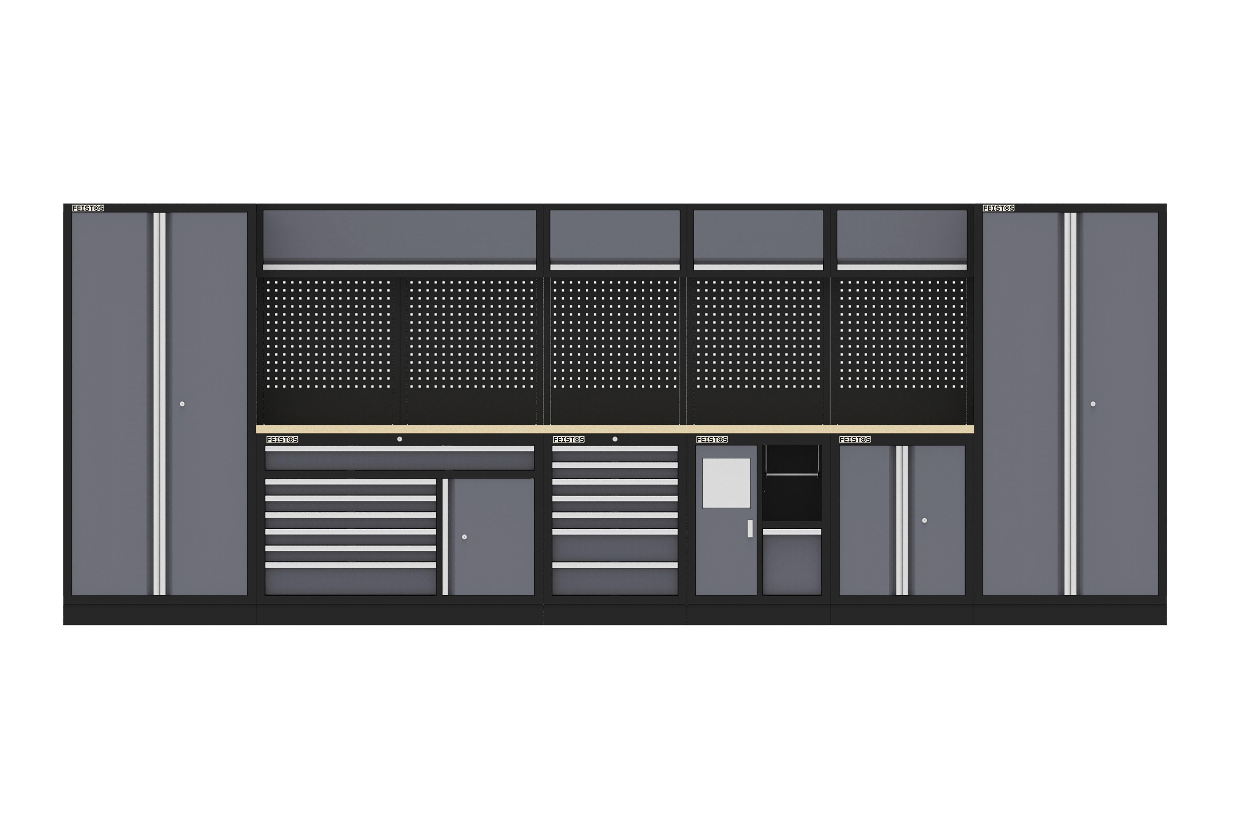 Werkstatteinrichtung Apollo anthrazit B/H/L: ca. 523x200x46 cm Apollo - schwarz/anthrazit (46,00/523,00/200,00cm) - Feistos