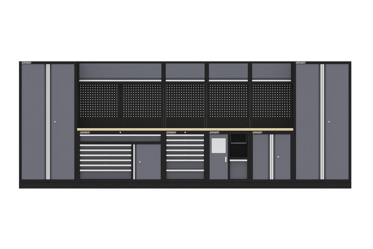 Werkstatteinrichtung Apollo anthrazit B/H/L: ca. 523x200x46 cm Apollo - schwarz/anthrazit (46,00/523,00/200,00cm) - Feistos