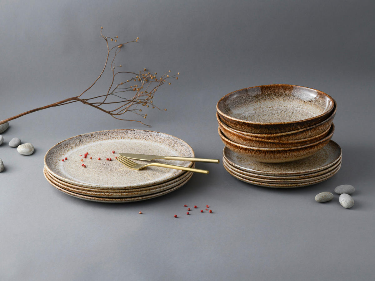 CreaTable Tafelservice STONE TOWN sand Steinzeug 12 tlg. STONE TOWN - sand - CreaTable
