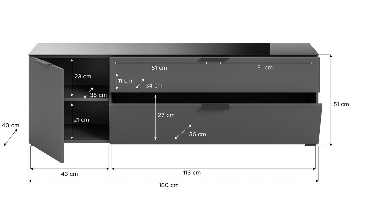 Kommode Ray anthrazit B/H/T: ca. 160x51x40 cm Ray - anthrazit (160,00/51,00/40,00cm) - xonox.home