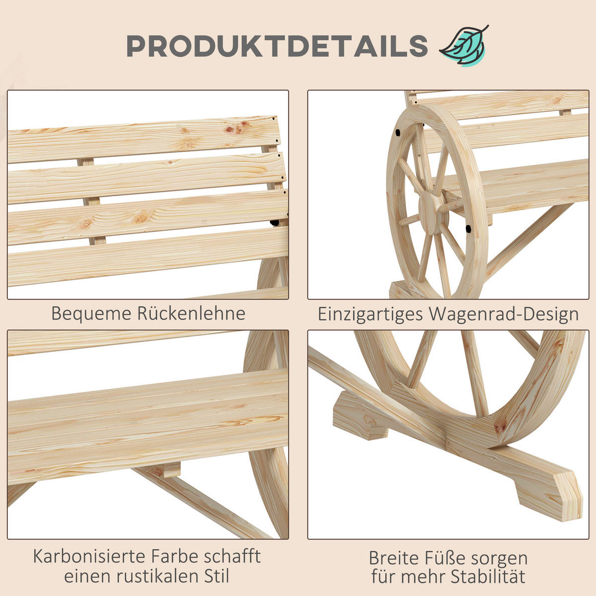 Outsunny Gartenbank natur Holz B/H/L: ca. 56x105,5x79 cm Gartenbank - natur (79,00/56,00/105,50cm) - Outsunny