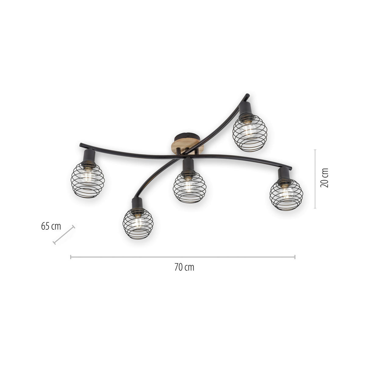 Just Light Deckenleuchte 15925-79  Eugen natur schwarz Aluminium Holzwerkstoff B/H/L: ca. 67x20x70 cm 5 Brennstellen Deckenleuchte_Eugen - natur/schwarz (70,00/67,00/20,00cm) - Just Light