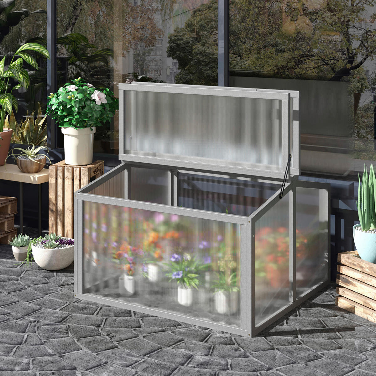 Outsunny Frühbeet B/H/L: ca. 80x58x90 cm Frühbeet - hellgrau (90,00/80,00/58,00cm) - Outsunny
