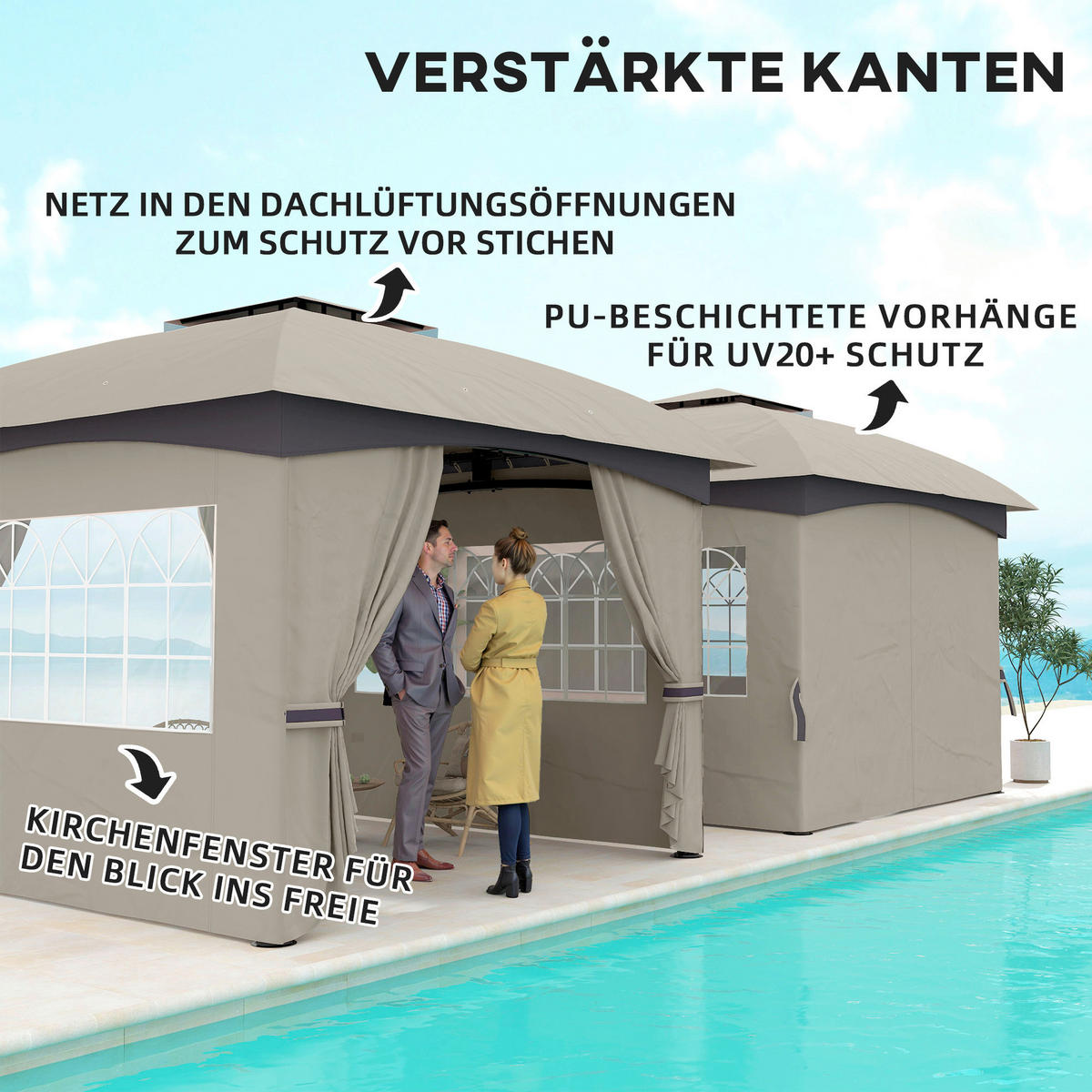 Outsunny Pavillon hellgrau Metall B/H/L: ca. 335x285x335 cm Pavillon - hellgrau (335,00/335,00/285,00cm) - Outsunny