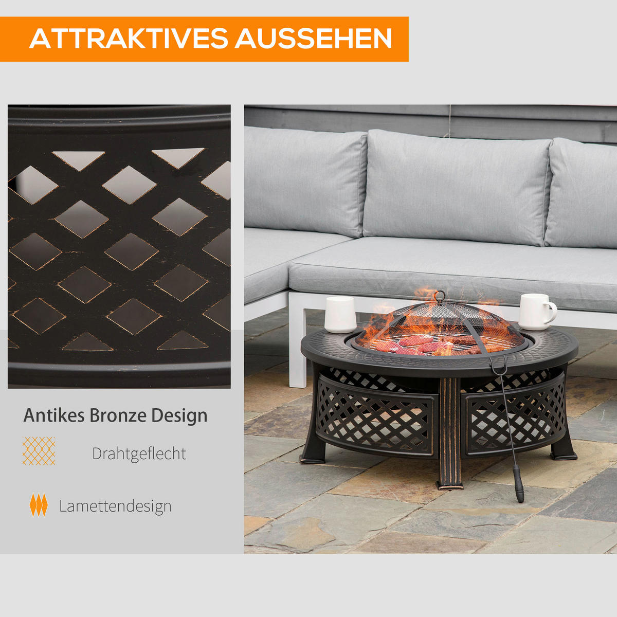 Outsunny Feuerschale schwarz Polyester B/H/L: ca. 81x50x81 cm Feuerschale - schwarz (81,00/81,00/50,00cm) - Outsunny