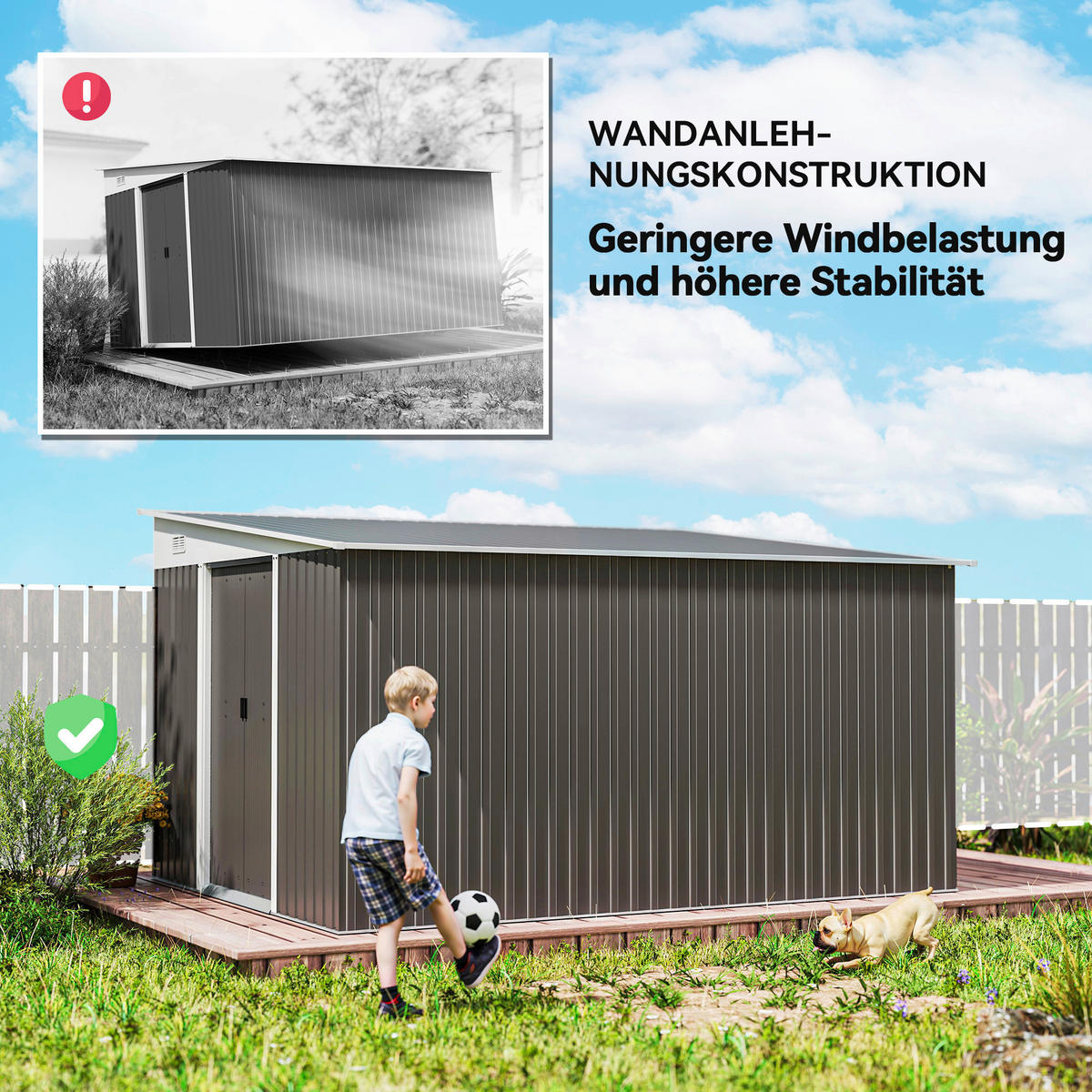 Outsunny Gartenschuppen grau Stahl B/H/L: ca. 345x201x280 cm Gartenschuppen - grau (280,00/345,00/201,00cm) - Outsunny