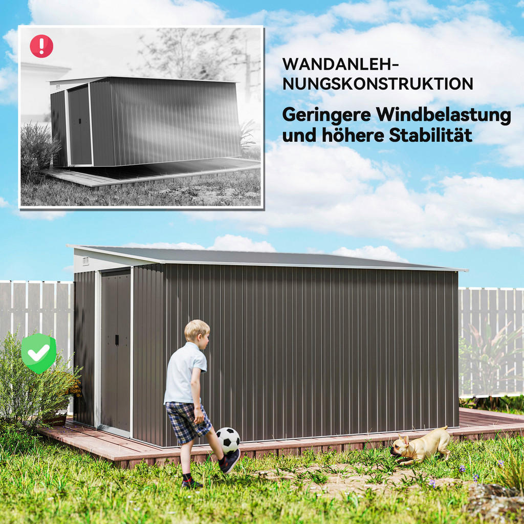 Thumbnail - Outsunny Gartenschuppen grau Stahl B/H/L: ca. 345x201x280 cm