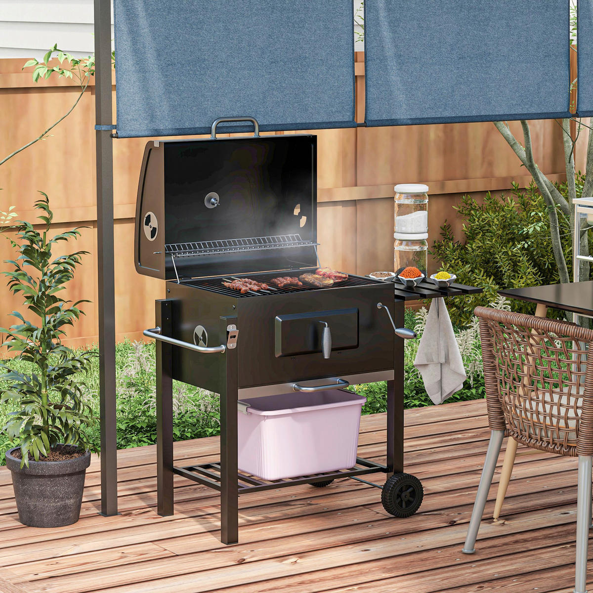 Outsunny Holzkohlegrill Edelstahl B/H/L: ca. 65x108x113 cm Holzkohlegrill - schwarz (113,00/65,00/108,00cm) - Outsunny