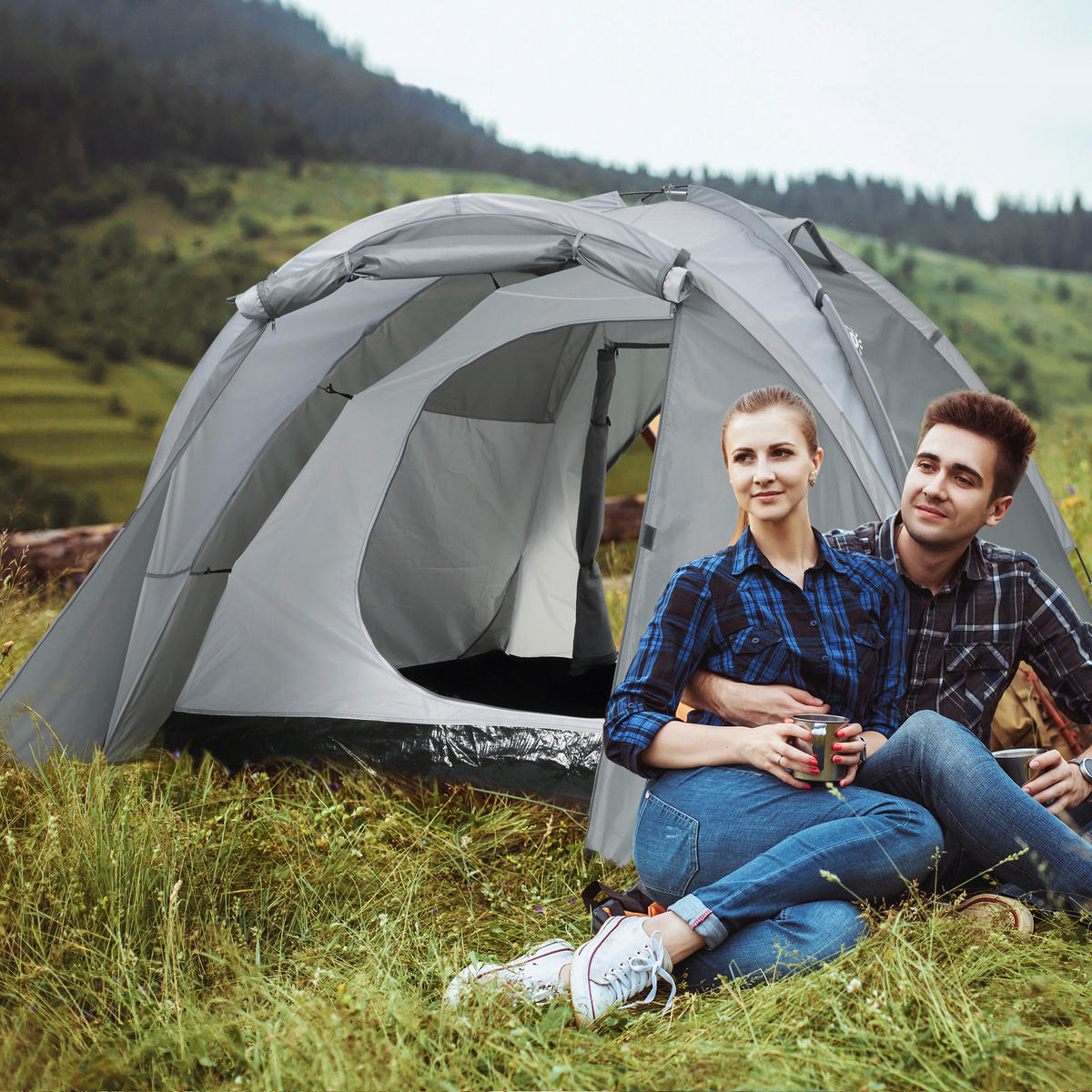 Outsunny Campingartikel B/H/L: ca. 220x350x145 cm Campingzelt - grau (145,00/220,00/350,00cm) - Outsunny
