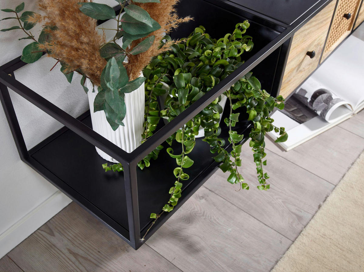 TV-Bank schwarz pulverbeschichtet natur Eisen Echtholz B/H/T: ca. 150x25x35 cm TV Konsole - natur/schwarz (150,00/25,00/35,00cm) - Wohnling