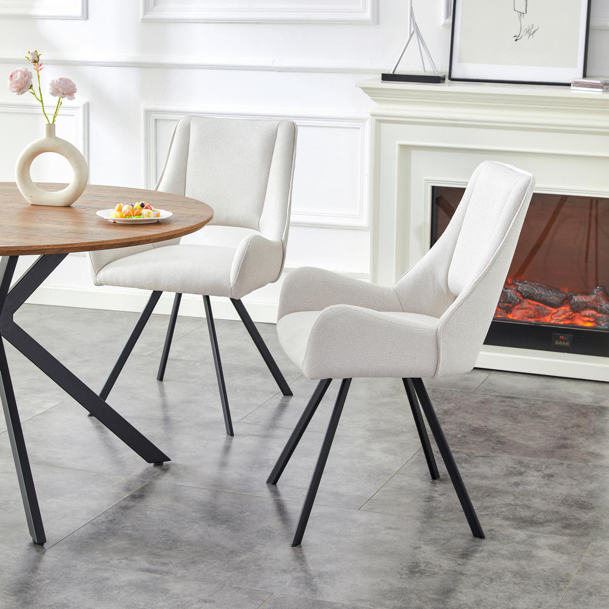 Stuhl HELEN, 2er Set creme schwarz Webstoff B/H/T: ca. 56x63x91 cm HELEN, 2er Set - creme/schwarz (56,00/63,00/91,00cm) - xonox.home