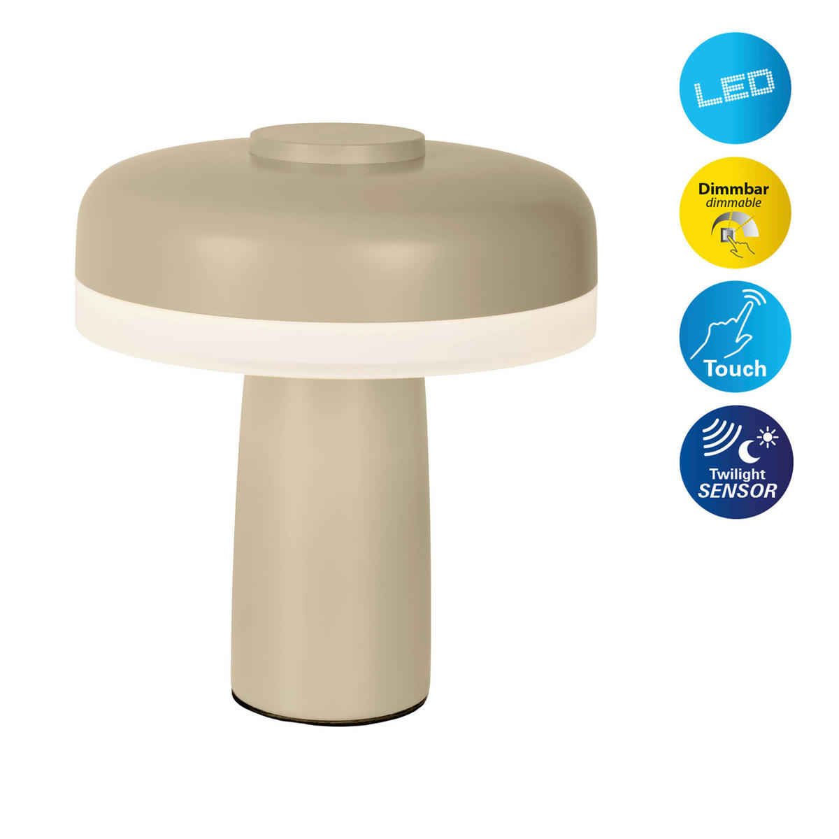Näve Leuchten LED-Tischleuchte beige Metall Kunststoff B/H/T/D: ca. 15x16,5x15x15 cm PILU - beige (15,00/16,50/15,00cm) - Näve Leuchten