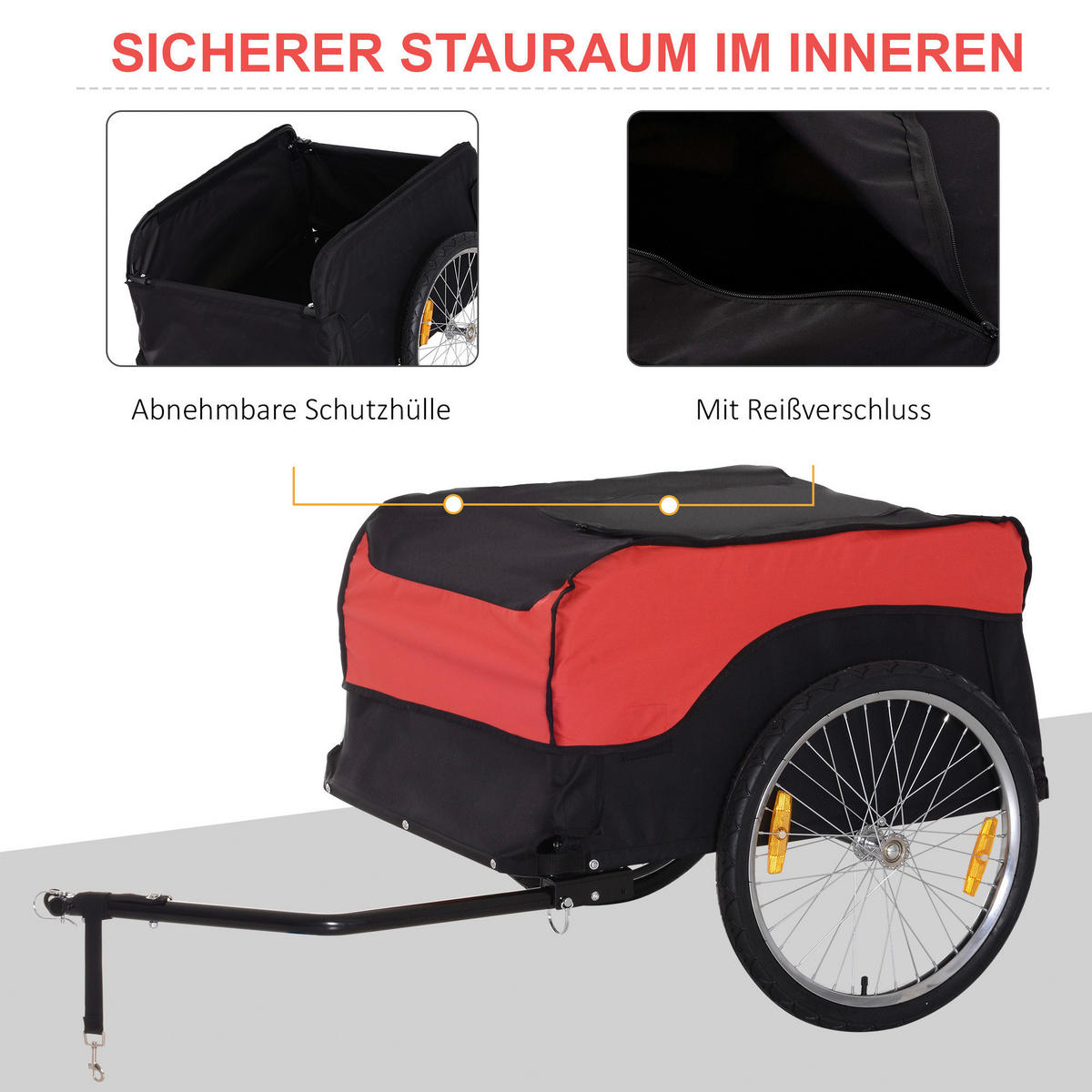 HOMCOM Fahrradanhänger 2 Zoll schwarz schwarz B/H/L: ca. 75x64x135 cm Radtransportanhänger 120401-002 - rot/schwarz (135,00/75,00/64,00cm) - HOMCOM