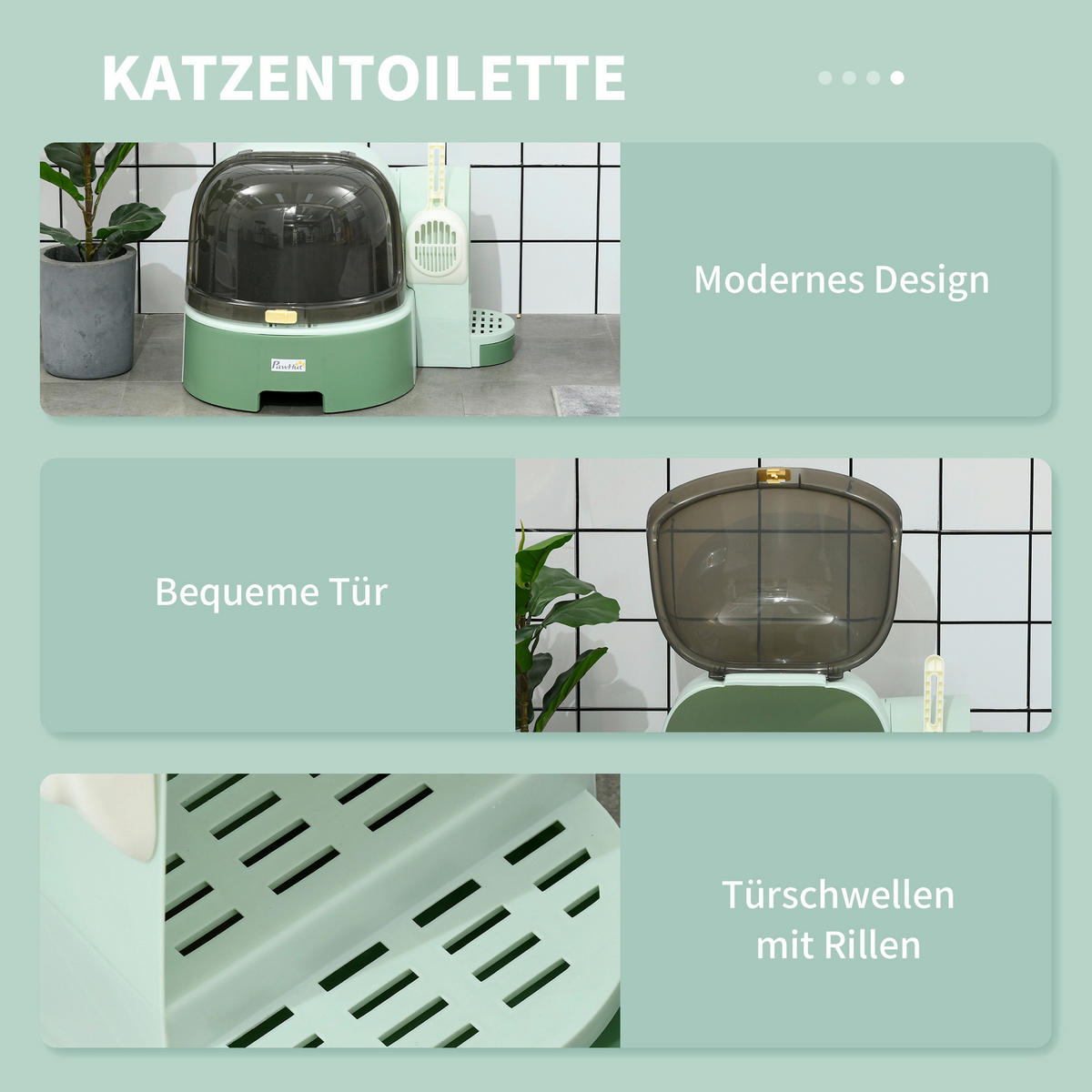 PawHut Katzen-Zubehör grün Edelstahl B/H/L: ca. 60x52x42 cm Katzentoilette - grün (42,00/60,00/52,00cm) - PawHut
