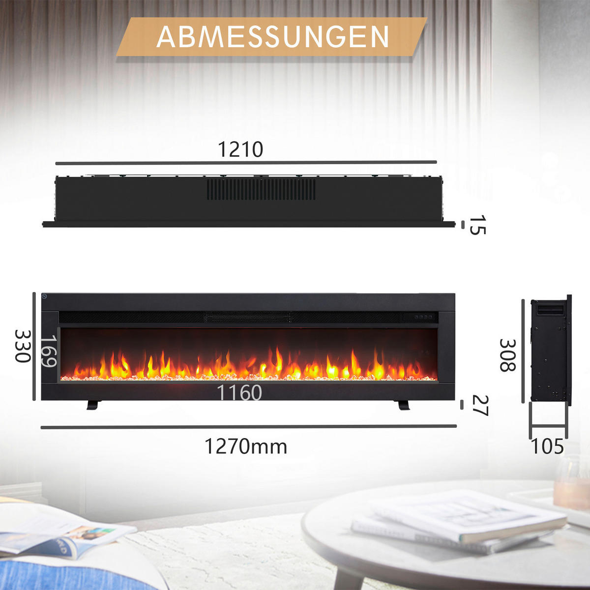 Balderia Elektrischer-Kamin Agnes 50 B/H/T: ca. 127x33x12 cm ca. 2000 W Elektrischer Kamin Agnes 50 - (127,00/33,00/12,00cm) - Balderia