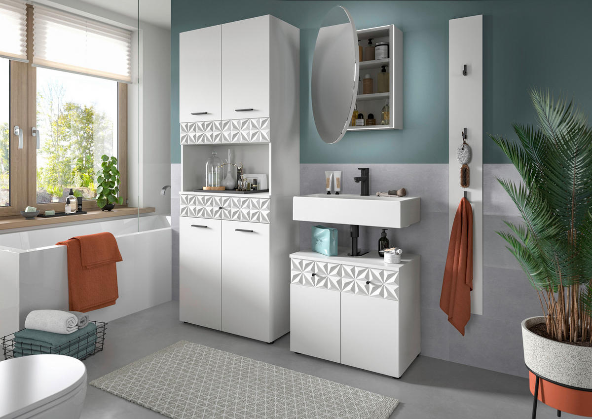 Badezimmer-Set Prisma weiß B/H/T: ca. 60x187x37 cm Prisma - weiß (60,00/187,00/37,00cm) - xonox.home