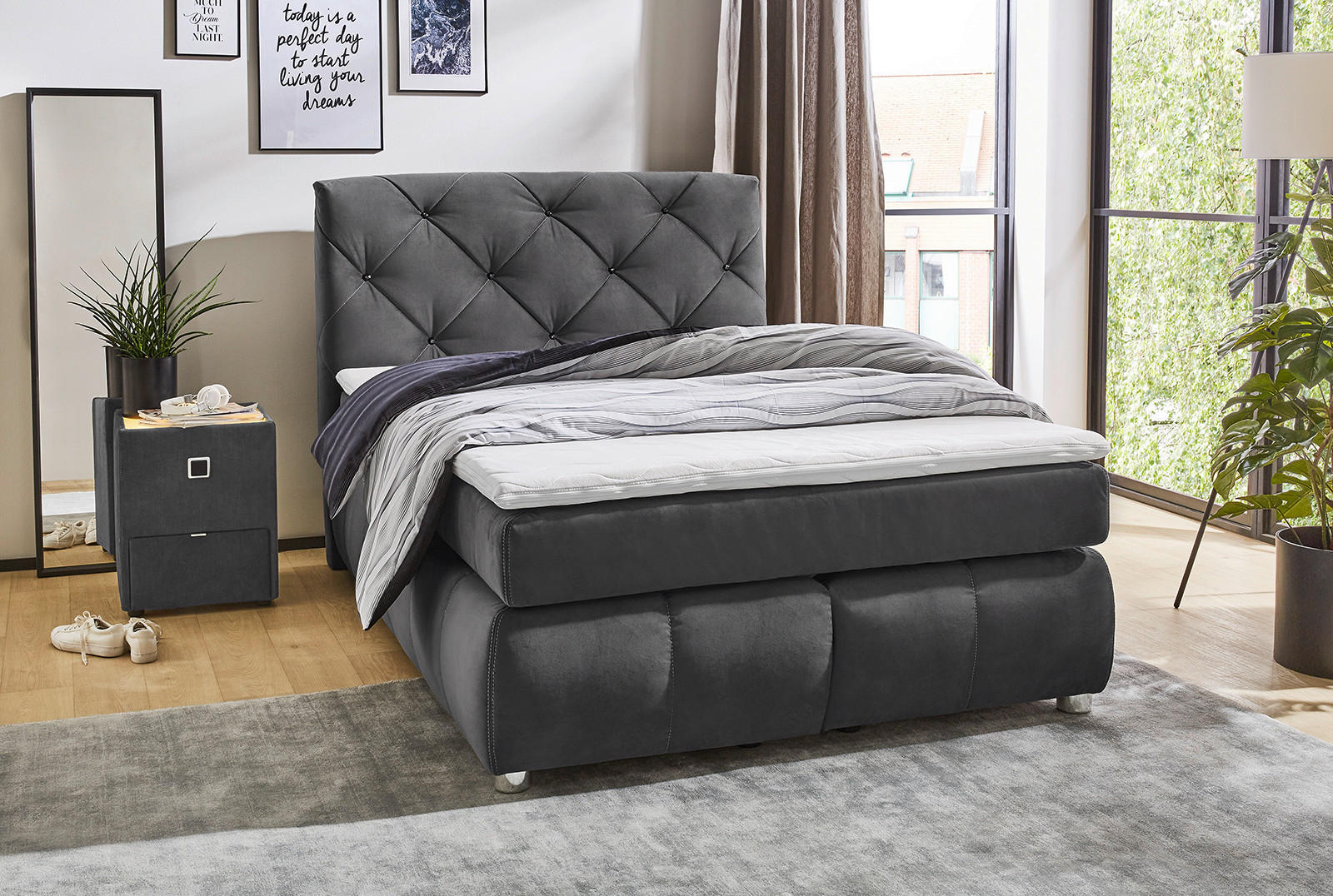 Boxspringbett  grau Liegefläche B/L: ca. 140x200 cm Bella_Boxspringbett 372/09 - grau (150,00/122,00/226,00cm)