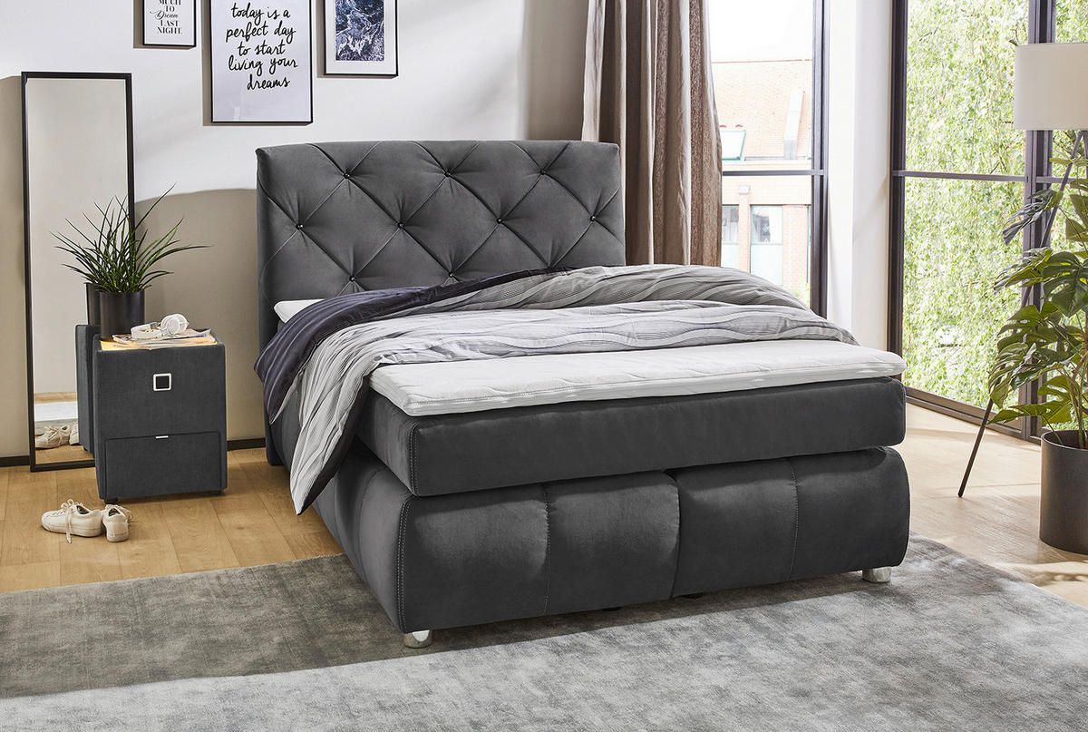 Boxspringbett  grau Liegefläche B/L: ca. 140x200 cm Bella_Boxspringbett 372/09 - grau (150,00/122,00/226,00cm)