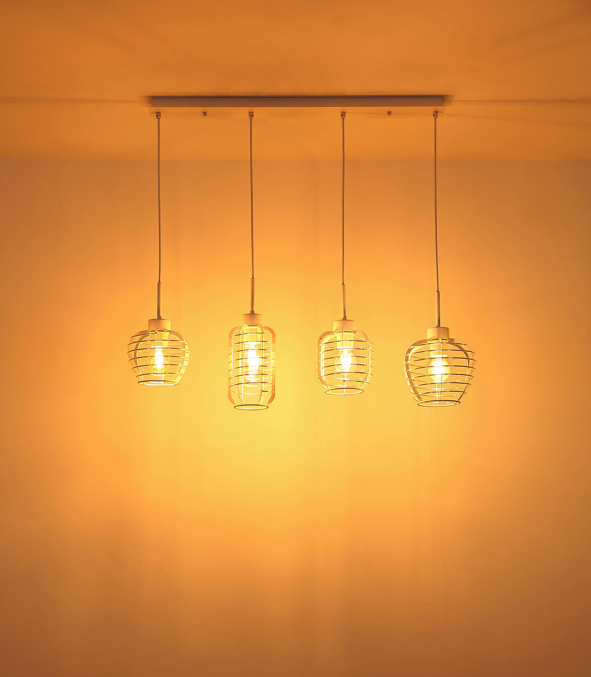 GLOBO Hängeleuchte weiß Chrom Aluminium Metall B/H/L: ca. 37x25,5x86 cm E27 4 Brennstellen Hängeleuchte-Nesa - weiß/Chrom (86,00/37,00/25,50cm) - GLOBO