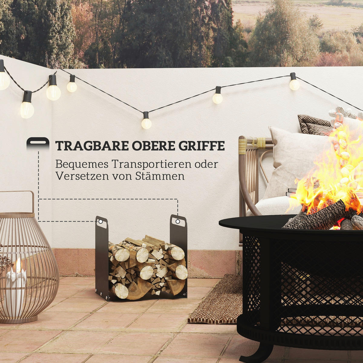 Outsunny Kaminholzregal schwarz B/H/L: ca. 30x36x36,5 cm Kaminholzregal - schwarz (36,50/30,00/36,00cm) - Outsunny
