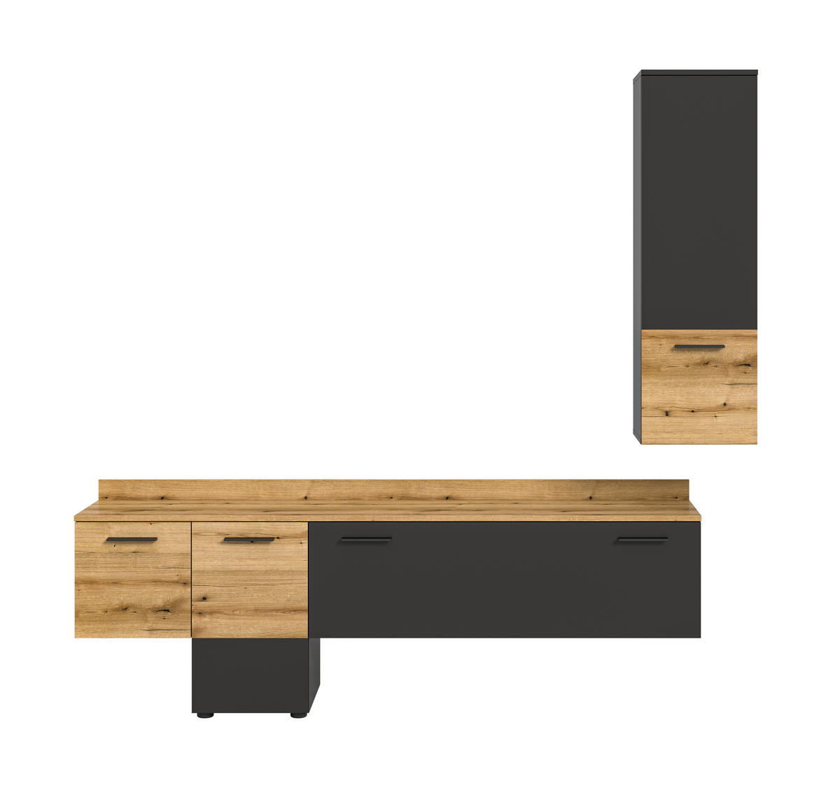 Wohnwand Goal grau Evoke Oak Nachbildung B/H/T: ca. 195x196x37 cm Goal - grau (195,00/196,00/37,00cm) - xonox.home