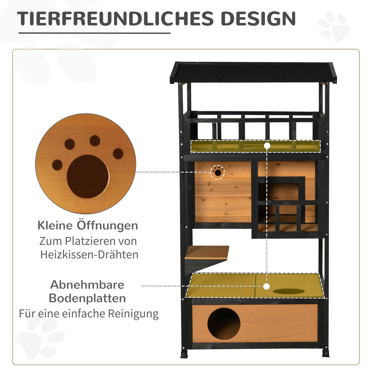 PawHut Katzenhaus schwarz Holz B/H/L: ca. 75x137x75,5 cm Katzenhaus - gelb/schwarz (75,50/75,00/137,00cm) - PawHut
