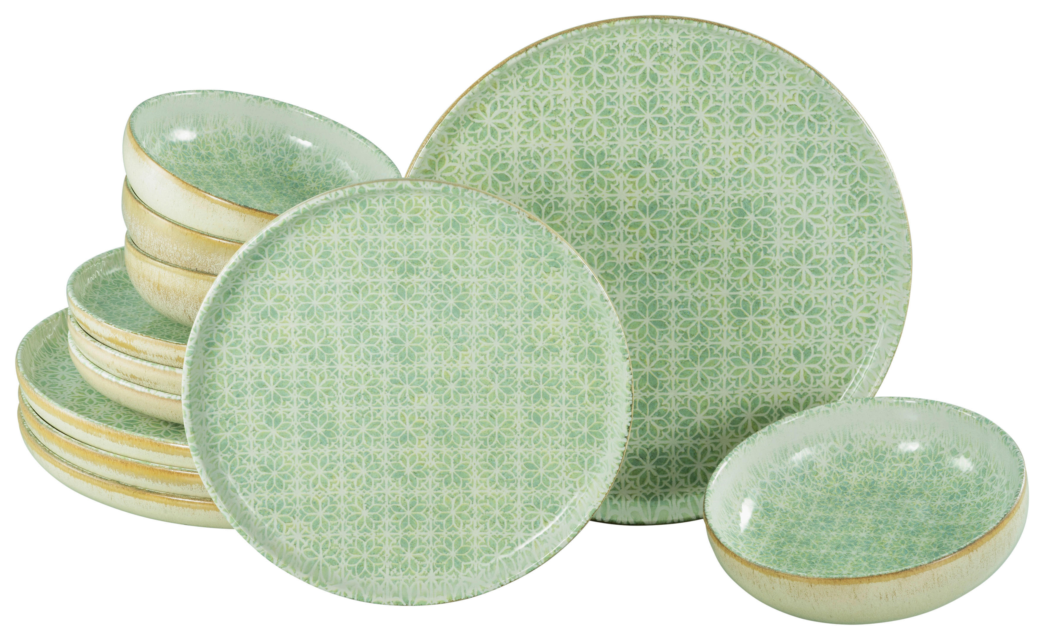 CreaTable Tafelservice Uno Emiliana grün Steinzeug 12 tlg. Uno Emiliana - grün - CreaTable