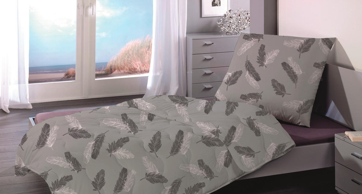 Bettenset Bettenset_bedruckt_Federn 135x200cm - grau (135,00/200,00cm)