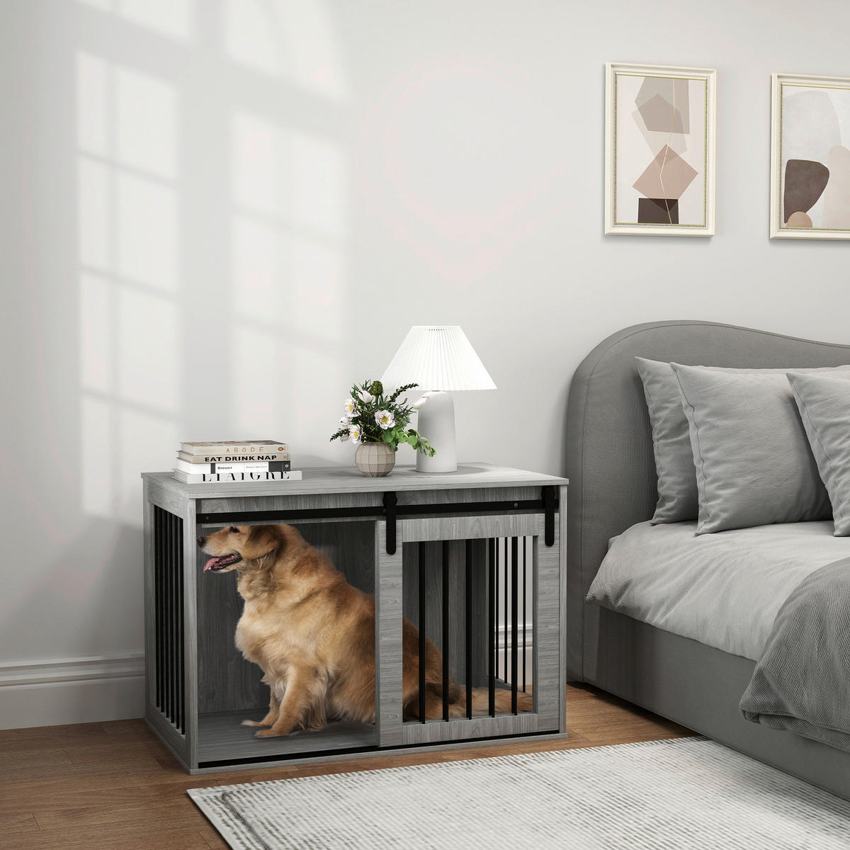 PawHut Hundekäfig grau Spanplatte B/H/L: ca. 58x61x98 cm Hundekäfig - grau (98,00/58,00/61,00cm) - PawHut