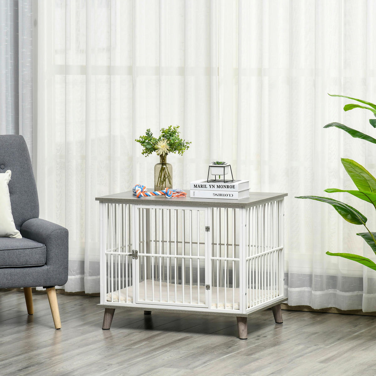 PawHut Hundekäfig grau Stahl B/H/L: ca. 60x70x86 cm Hundekäfig - weiß/grau (86,00/60,00/70,00cm) - PawHut