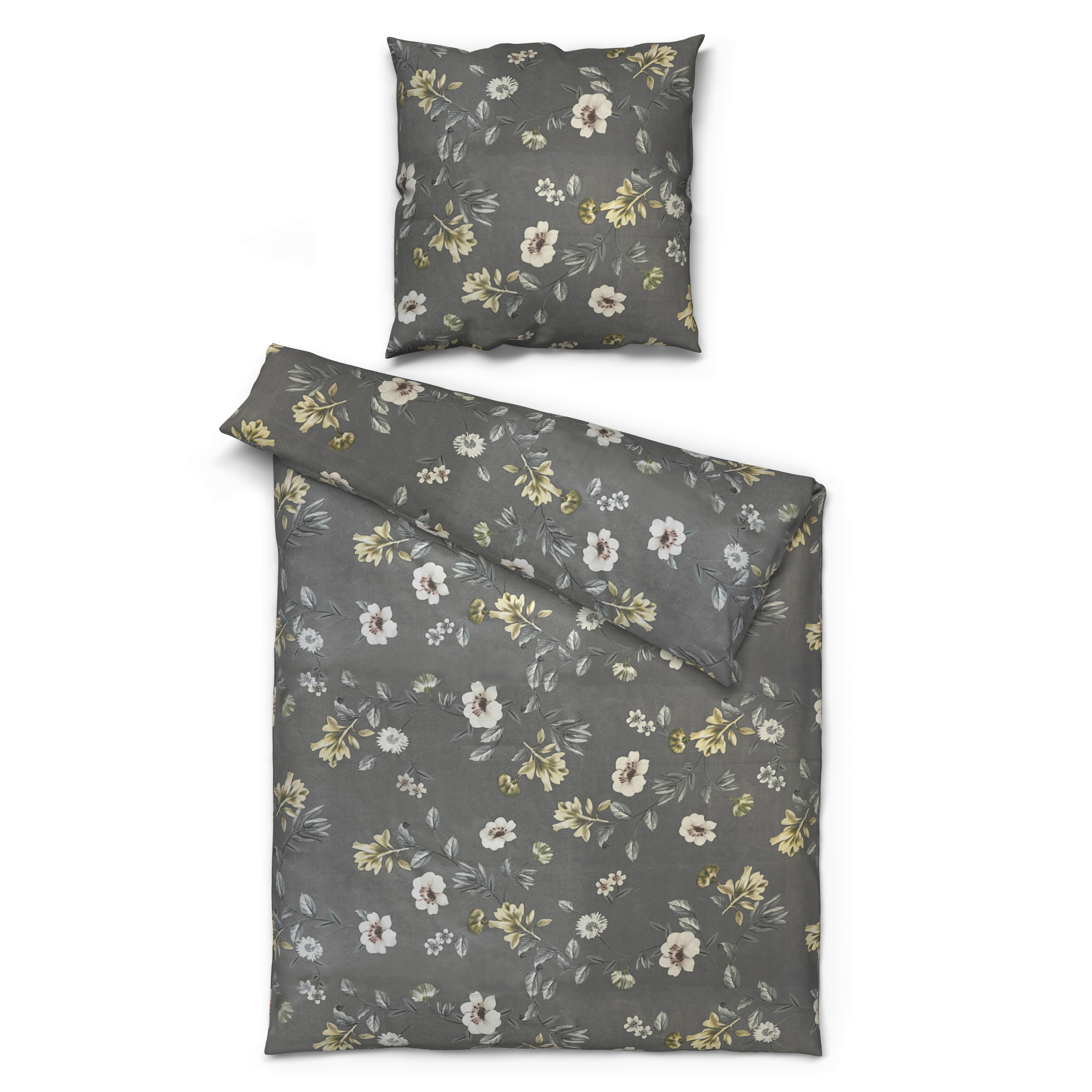 Microfaser Bettwäsche Bettwäsche_Microfaser Blumen - grau (135,00/200,00cm)