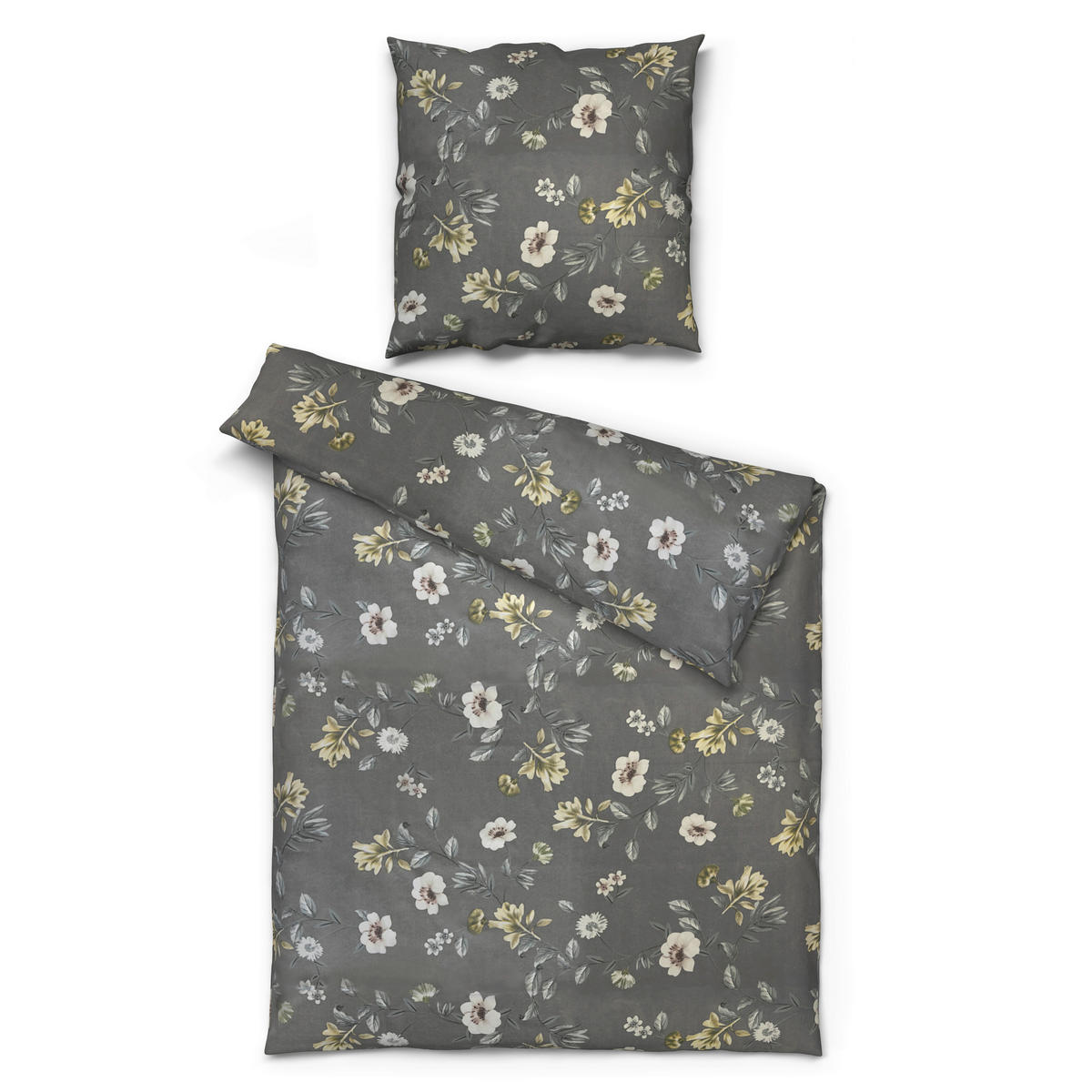 Microfaser Bettwäsche Bettwäsche_Microfaser Blumen - grau (135,00/200,00cm)